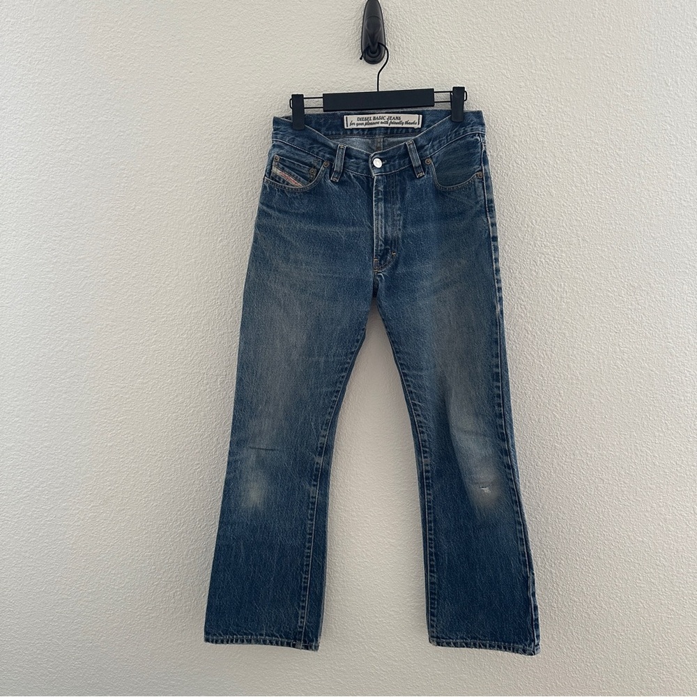 Diesel Men’s Bootcut Jeans in Distressed Blue Denim
